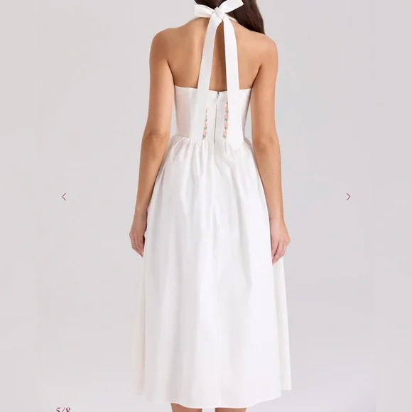 House of CB Emilia White Cotton Halter Neck Midi Dress - Picture 3 of 7